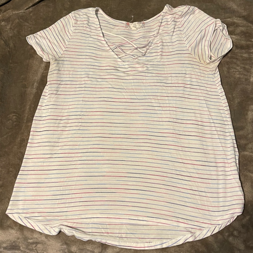 Women’s Pink Rose white striped shirt, size large